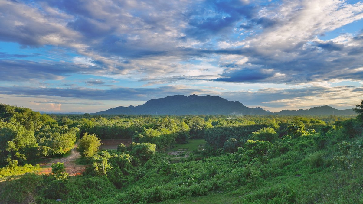 Green hills and cloudy monsoon sky in Northeast India