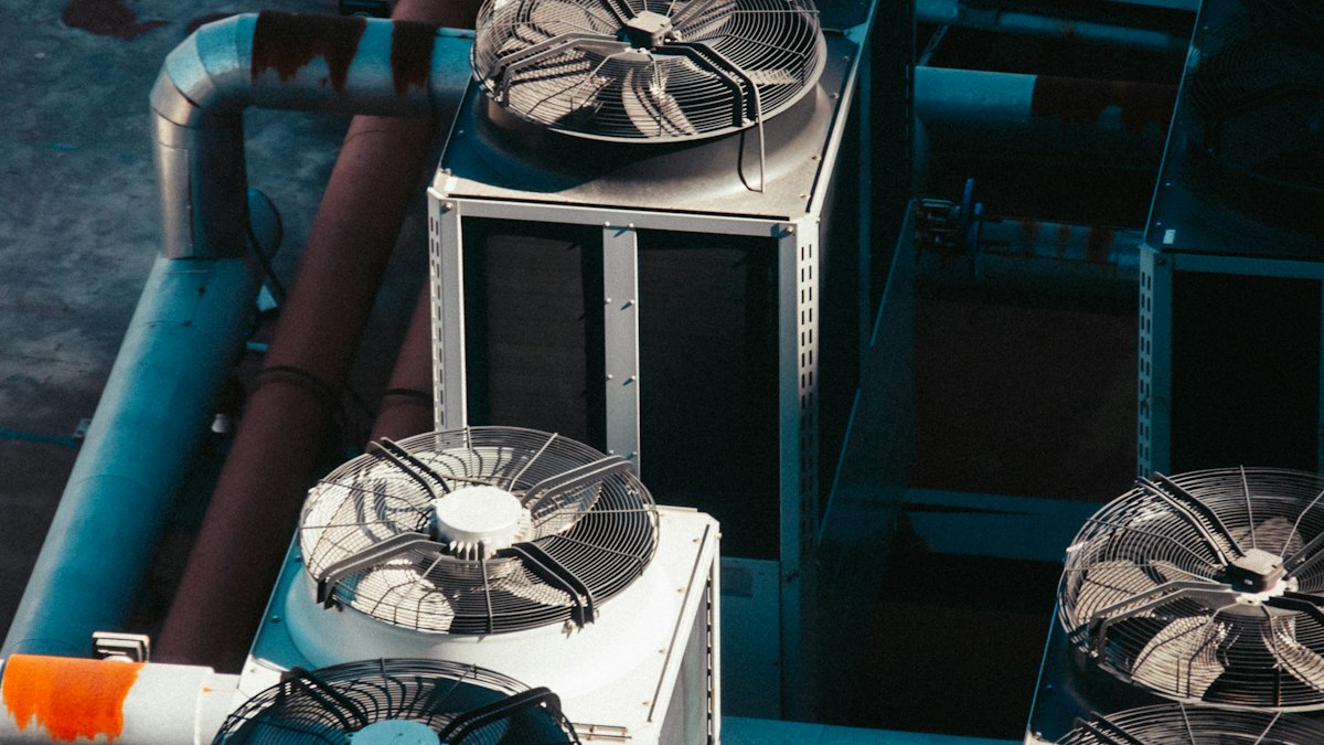 Close view of air conditioner condenser fans